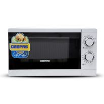 Geepas 20L Microwave Oven | 1200W Solo Microwave with 6 Power Levels and a Timer | Cooking Power control with 2 Rotary Dials & Defrost Settings | White | 2 Year Warranty