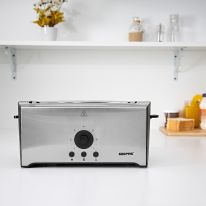 Geepas 4 Slice Toaster - Stainless Steel Bread Toaster with High Lift Function - Reheat/Cancel/Defrost Function & Removable Crumb Tray - Lift & Lock Function, Wide 4 Slots- 2 Year Warranty
