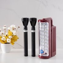 Geepas Rechargeable LED Lantern & 2Pcs Torch | Emergency Lantern with Light Dimmer Function | 24 Pcs Super Bright LEDs| Ideal for Outings, Trekking, Campaigning and more | 2 Years Warranty