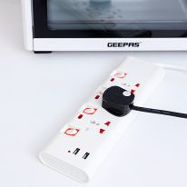 Geepas 3 Way Extension Socket with 2 USB Port - Extension with 4 Led Indicators, 4 Power Switches | Extra Long 5m Cord with Over Current Protected | Ideal for All Electronic Devices | 2 Years Warranty