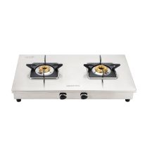Geepas Stainless Steel Gas Cooker- GGC31038| Double Burner Gas Stove Low Gas Consumption and Improved Gas Flow for Efficient Heating| Auto Ignition System, LPG Gas Stove| Silver, 2 Years Warranty