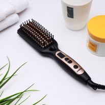 Geepas 2 In 1 Hair Brush 45W - Straightener Brush with Ceramic Anti Scald Hair Brush, Travel Voltage Brush, Auto Shut Off with LED Display and Heating Function | 2 Years Warranty