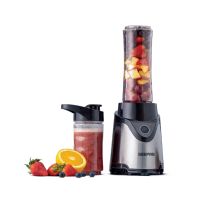 Geepas Personal Blender- GSB44075N| 500W Powerful Motor with 2 Plastic Sport Bottles, 570 ML & 400 ML| Transparent and Unbreakable Bottles with Stainless Steel Blade| Perfect for making Smoothies, Milkshakes, Protein Shakes, etc| 2 Years Warranty, Black &