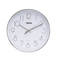 Geepas Wall Clock - Silent Non-Ticking, Arabic Numeral Clock, Round Decorative Wall Clock for Living Room, Bedroom, Kitchen (Battery Not Included) 3D Silver Dial | 2 Years Warranty