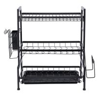 3-Layer Stainless Steel Dish Rack, Holds 17 Plates, RF10154 | Attached PP Drain Board | Cutlery Holder, Cutting Board Holder | Convenient Moving & Durable Rack