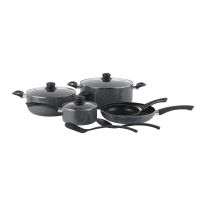 Royalford 10 Piece Non-Stick Cookware Set- RF11972| Press Aluminum Body with 3 Layer Coating | CD Base, Bakelite Handles and Tempered Glass Lid| Includes Casseroles, Saucepan, Fry Pan, Nylon Spoon and Turner| Grey